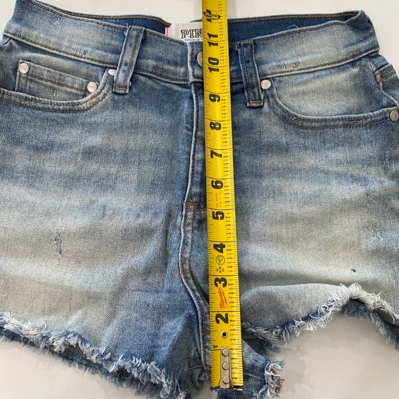 PINK Victoria's Secret Denim Jean Short Shorts Daisy Pocket Size 0 - Picture 6 of 7